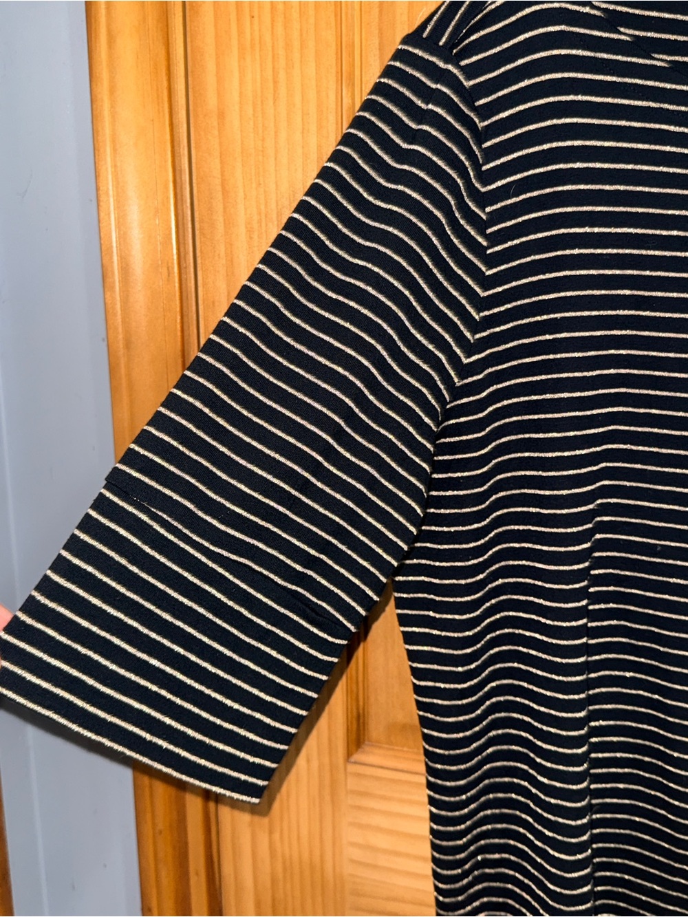 NWOT Lauren Ralph Lauren Black & Metallic Gold Striped Knit Top w 3/4 Sleeve-3X - Picture 6 of 10